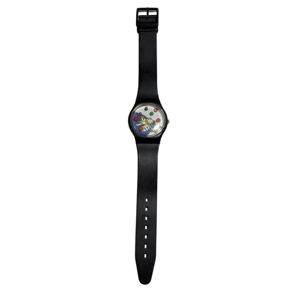 M&Ms Blue Man Watch Black Plastic Band Analog Watch Saxaphone Player